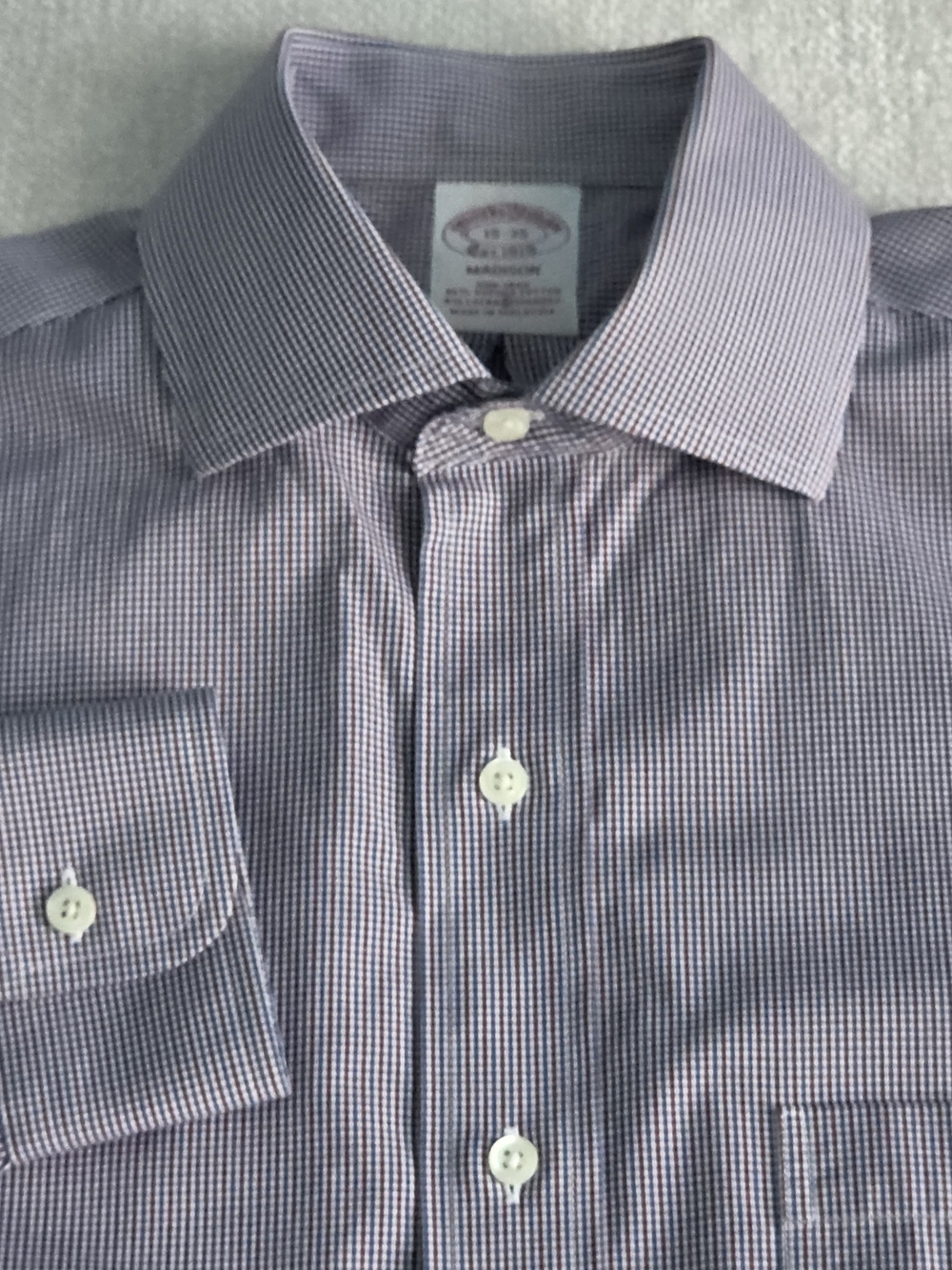 Brooks Brothers Madison Dress Shirt 15 35 Blue Red Check Supima Cotton Stretch